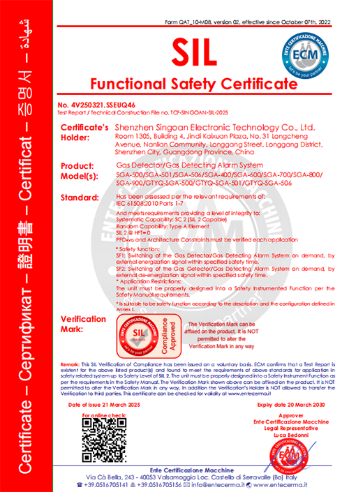 氣體檢測儀SIL認(rèn)證
